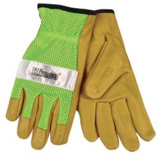Kinco 908 Unlined Grain Pigskin Leather High Visibility Glove with Green Nylon Mesh Back, Work, Small, Palomino (Pack of 6 Pairs)