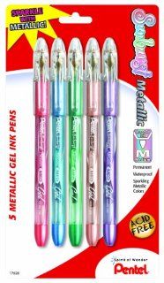 Pentel Sunburst Metallic Gel Pen, Medium Line, Permanent, Assorted Ink, 5 Pack (K908MBP5M1)  Gel Ink Rollerball Pens 