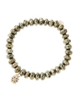8mm Faceted Champagne Pyrite Beaded Bracelet with 14k Gold/Diamond Medium