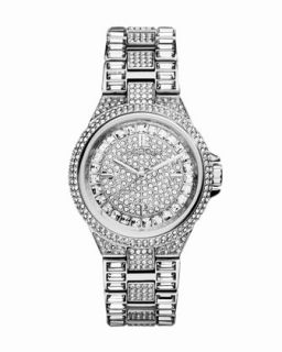 Mini Silver Color Stainless Steel Camille Three Hand Glitz Watch   Michael Kors