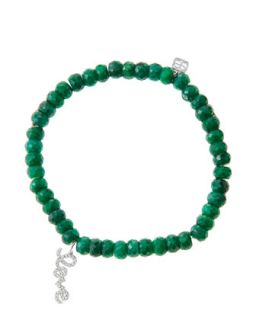 6mm Faceted Emerald Beaded Bracelet with 14k White Gold/Diamond Love Charm