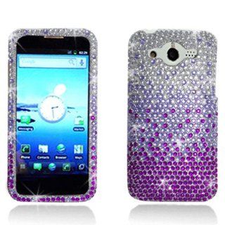 PURPLE Rhinestone/Crystal/Bling/Diamond Hard Case Cover For Huawei Mercury M886 (Cricket) Cell Phones & Accessories