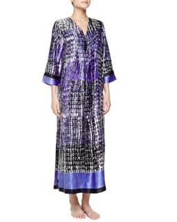 Womens Starry Sky Print Long Caftan Gown, Blue/White/Black   Oscar de la Renta