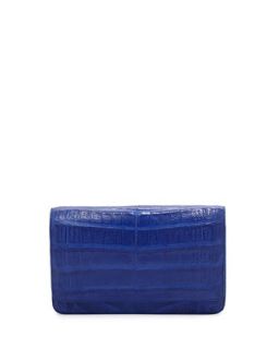 Crocodile Clutch Bag with Strap, Blue   Nancy Gonzalez