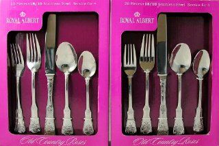 Royal Albert Old Country Roses 20 Piece Flatware Set Stainless Steel 18/10 Set of 2 Service for 8 Kitchen & Dining
