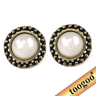 TOOGOO(R) Bohemian Vintage Large Faux Pearl Stud Earrings White Sun Flower Art Deco Jewelry
