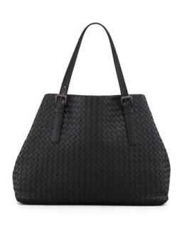 Large Double Strap A Shape Tote Bag, Black   Bottega Veneta