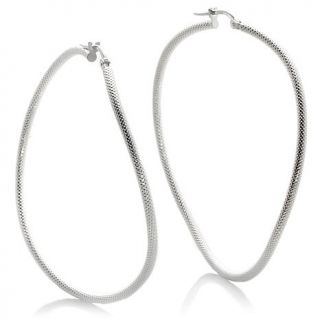 Italian Silver Large Hammered Hoop Earrings
