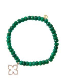 6mm Faceted Emerald Beaded Bracelet with 14k Rose Gold/Diamond Moroccan Flower