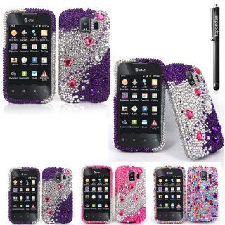 TopOnDeal TM Diamond Jewel Rhinestone Silver and Purple Case Cover+Free Stylus Touch Pen for Huawei Fusion 2 U8665 Phone Accessory (Silver and Purple) Cell Phones & Accessories