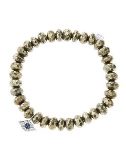 8mm Faceted Champagne Pyrite Beaded Bracelet with 14k White Gold/Diamond Small