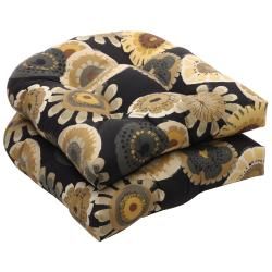 Outdoor Black And Yellow Floral Wicker Seat Cushions (set Of 2)