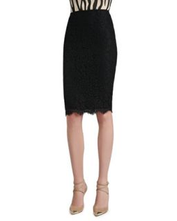 Womens Graphic Lace Pencil Skirt with Scalloped Hem and Back Slit   St. John