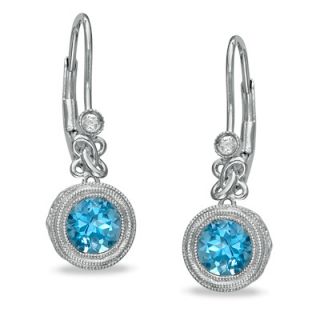 0mm Blue Topaz and Lab Created White Sapphire Drop Earrings in
