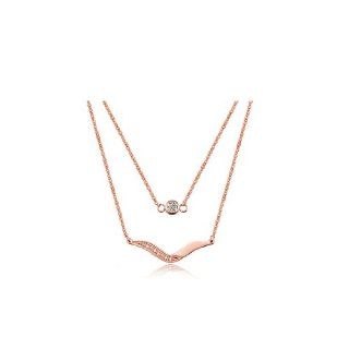 14K Rose Gold Titanium Double Layer "Wings" Necklace With Zircon Pendant Necklaces Jewelry