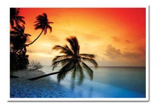 Maldives Palm Trees Sunset Poster Magnetic Notice Board White Framed   96.5 x 66 cms (Approx 38 x 26 inches)   Prints