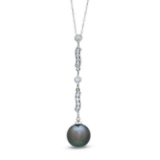 10.0mm Cultured Tahitian Pearl and 1/10 CT. T.W. Diamond Pendant