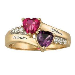 10K Gold Simulated Birthstone and Cubic Zirconia Couples Sweetheart