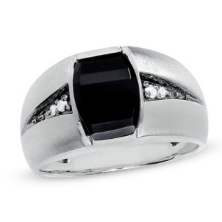 Mens Onyx Ring in Sterling Silver with Diamond Accents   Zales
