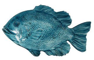 Grasslands Road Glass Fish Plate, 16 Inch, Blue, Set of 2 Kitchen & Dining