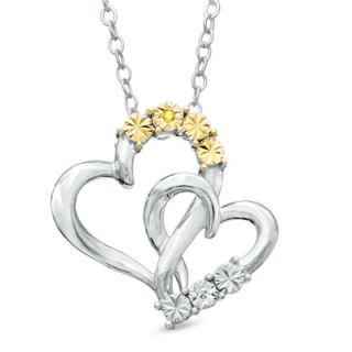 Enhanced Yellow and White Diamond Accent Double Heart Pendant in Two