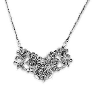 18" .925 Italian Sterling Silver Floral Marcasite Designer Necklace 9.5 grams Jewelry