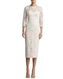 Womens Romantic Floral Lace Jewel Neck 3/4 Sleeve Dress with Scallops   St.
