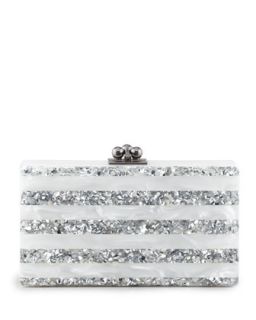 Jean Striped Acrylic Confetti Clutch Bag, White/Silver   Edie Parker