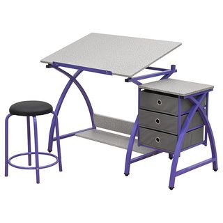 Comet Center Purple/ Splatter Grey Drafting Table With Stool