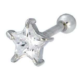Sterling Silver 925 Clear Cubic Zirconia Star Cartilage Earring Body Piercing Barbells Jewelry