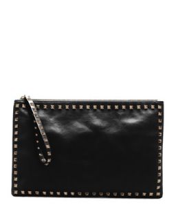 Rockstud Leather Clutch Bag, Black   Valentino