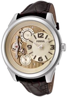 Fossil ME1088  Watches,Mens Twist Gold & Champagne Dial Brown Embossed Leather, Casual Fossil Automatic Watches