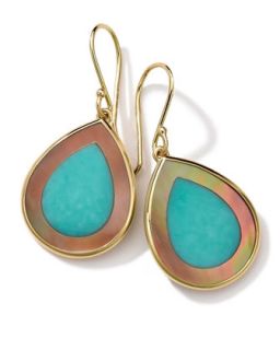 18K Gold Polished Rock Candy Mini Teardrop Earrings in Turquoise/Brown Shell  