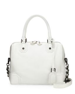Olivia Pebbled/Patent Satchel Bag, White   Alice + Olivia