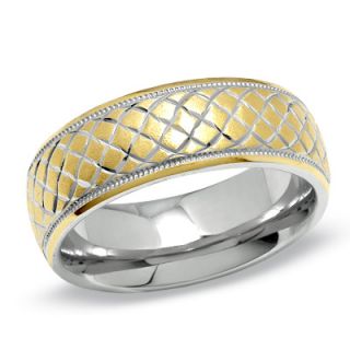 Mens 8.0mm Diamond Cut Wedding Band in 14K Gold and Sterling Silver