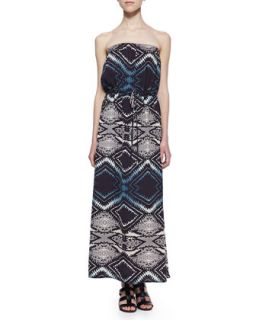 Womens Strapless Ombre Diamond Print Maxi Dress, Black Pattern   Cusp by
