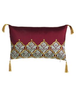 Embroidered Merlot Amani Pillow w/ Corner Tassels, 12 x 20   Blissliving