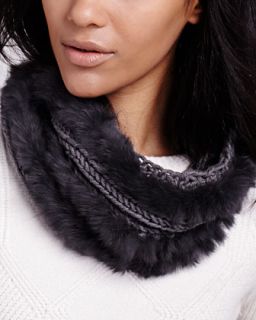 Classic Knit Fur Loop Scarf, Charcoal   Hat Attack