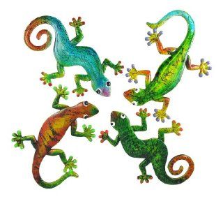 Set Of 4 Brightly Painted Gecko Wall Hangings Lizards   Wall Sculptures