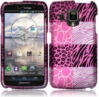 Pantech Perception ADR930L (Verizon) 2 Piece Snap On Rubberized Image Case Cover,Zebra/Cheetah Pattern Squares Pink Cover + LCD Clear Screen Saver Protector Cell Phones & Accessories