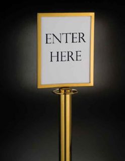 American Metalcraft Barrier System Sign, 8.5x11 in, Gold