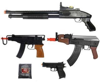 5 Airsoft Lot Powerful Shotgun 400 FPS Pump AK47 Scorpion Gun Pistol & 1k BBs  Airsoft Rifles  Sports & Outdoors