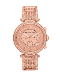 Mid Size Rose Golden Stainless Steel Parker Chronograph Glitz Watch   Michael