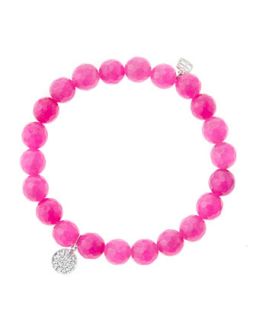 8mm Faceted Fuchsia Agate Beaded Bracelet with Mini White Gold Pave Diamond