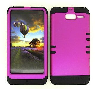 For Motorola Droid Razr M Xt907 Neon Hot Pink Heavy Duty Case + Black Rubber Skin Accessories Cell Phones & Accessories