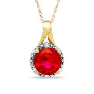 0mm Lab Created Ruby and Diamond Accent Pendant in 10K Gold   Zales