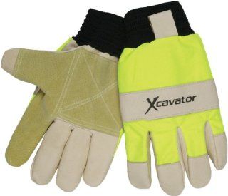 MCR Safety 940HVM X Cavator Double Grain Pigskin Leather Palm Mining Men's Gloves with 2 Inch Black Ribbed Elastic Knit, Beige/Black, Medium   Work Gloves  