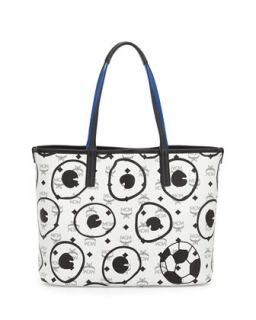 Soccer Special Edition Visetos Shopper Bag, White   MCM