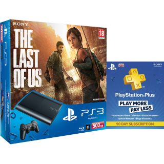 PS3 New Sony PlayStation 3 Slim Console (500 GB)   Black   Includes Last Of Us, PlayStation Plus Card 90 Day Subscription      Games Consoles