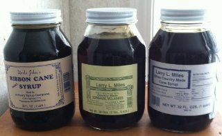 Natural Mississippi Syrup Qt. Sampler Ribbon Cane, Golden Cane, and Sorghum Syrup  Molasses  Grocery & Gourmet Food